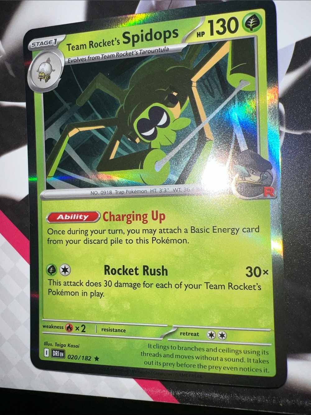 Pokemon Green Holo Team Rocket's Spidops Collectible Card
